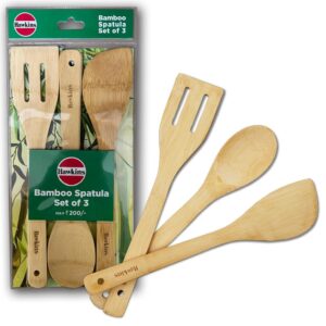 hawkins bamboo spatula set of 3, natural handmade bamboo spatulas, kitchen tools, ladles, turners, flippers, scrappers, servers for nonstick cookware (bsptl3)